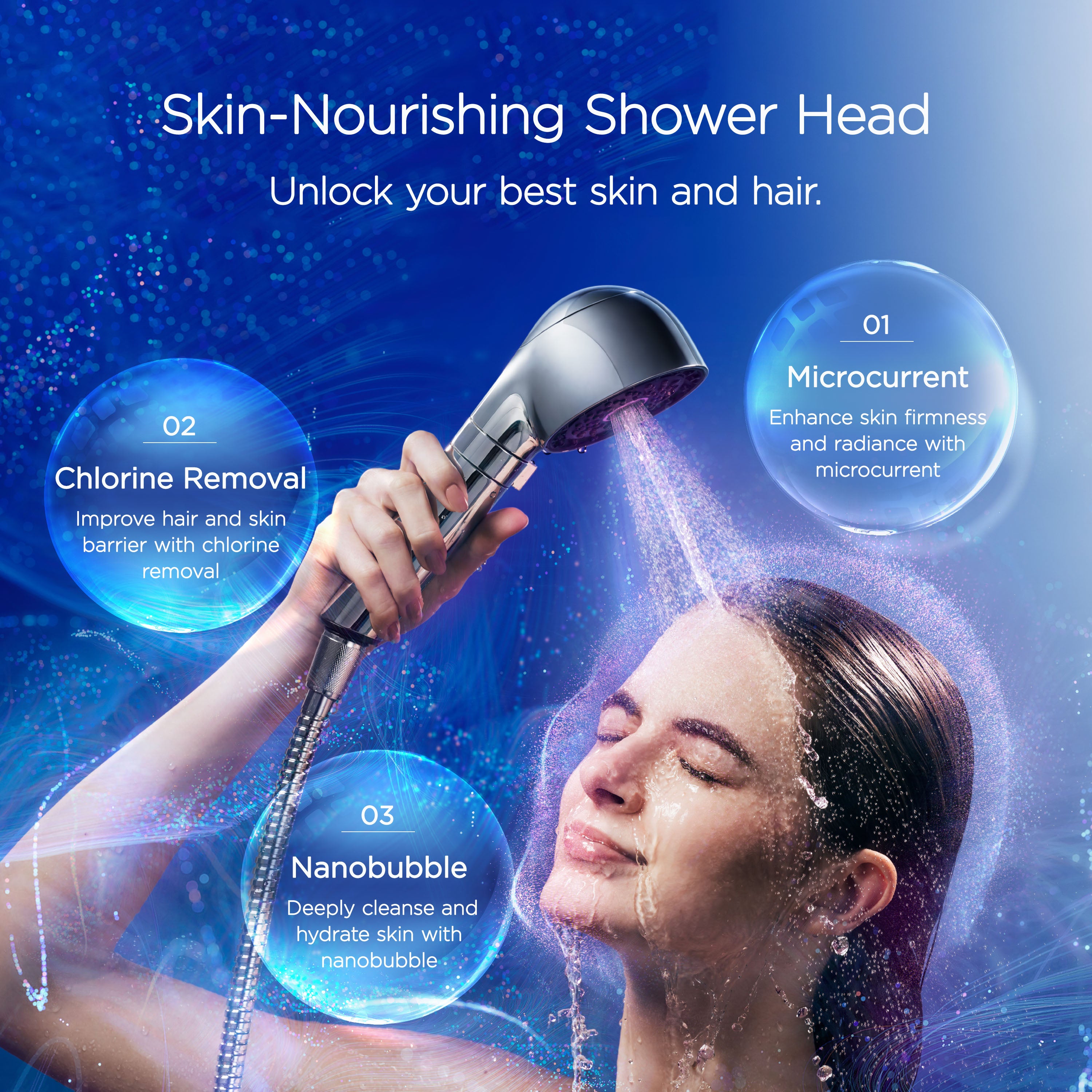 Hiho Fine Bubble+e Microcurrent Shower Head